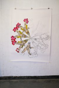 GELI DERZAPF Rattenkönigin | 2026| Collage aus Ölkreide, Buntstiften auf Papier | 200 x 150cm